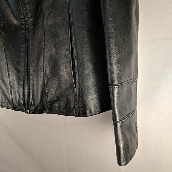 Pelle Studio Genuine Leather Black Jacket Coat Full zip collared Women's Small S - Picture 3 of 16